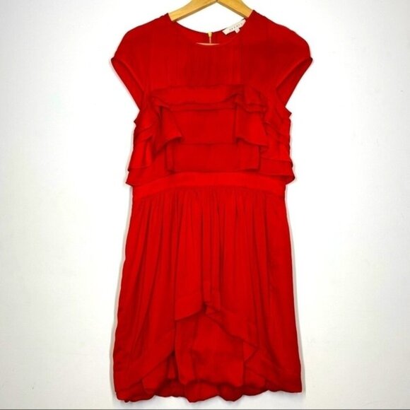Sandro Paris Red Ruffle Mini Dress Women Size Small - Picture 1 of 10